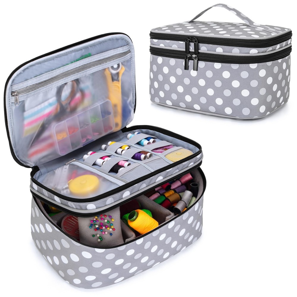 Luxja Double-Layer Sewing Organizer for Needles, Thread & Tools, Large