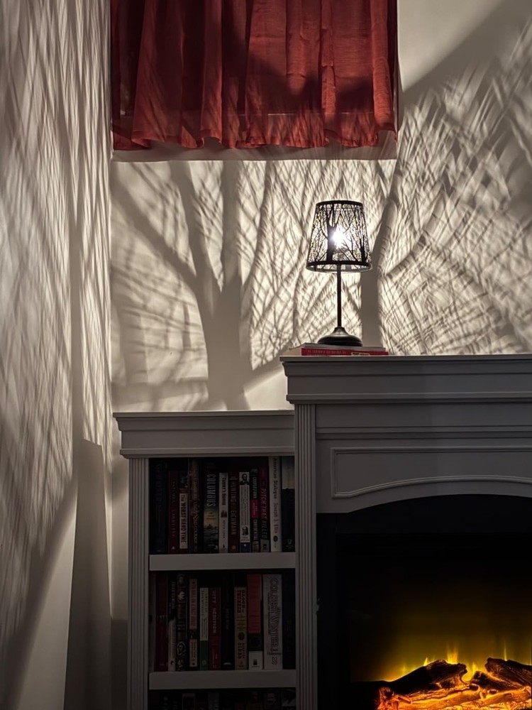 3 Level Dimmable Touch Table Lamp, Black Metal Tree Pattern Shadow Lamp, Smal...