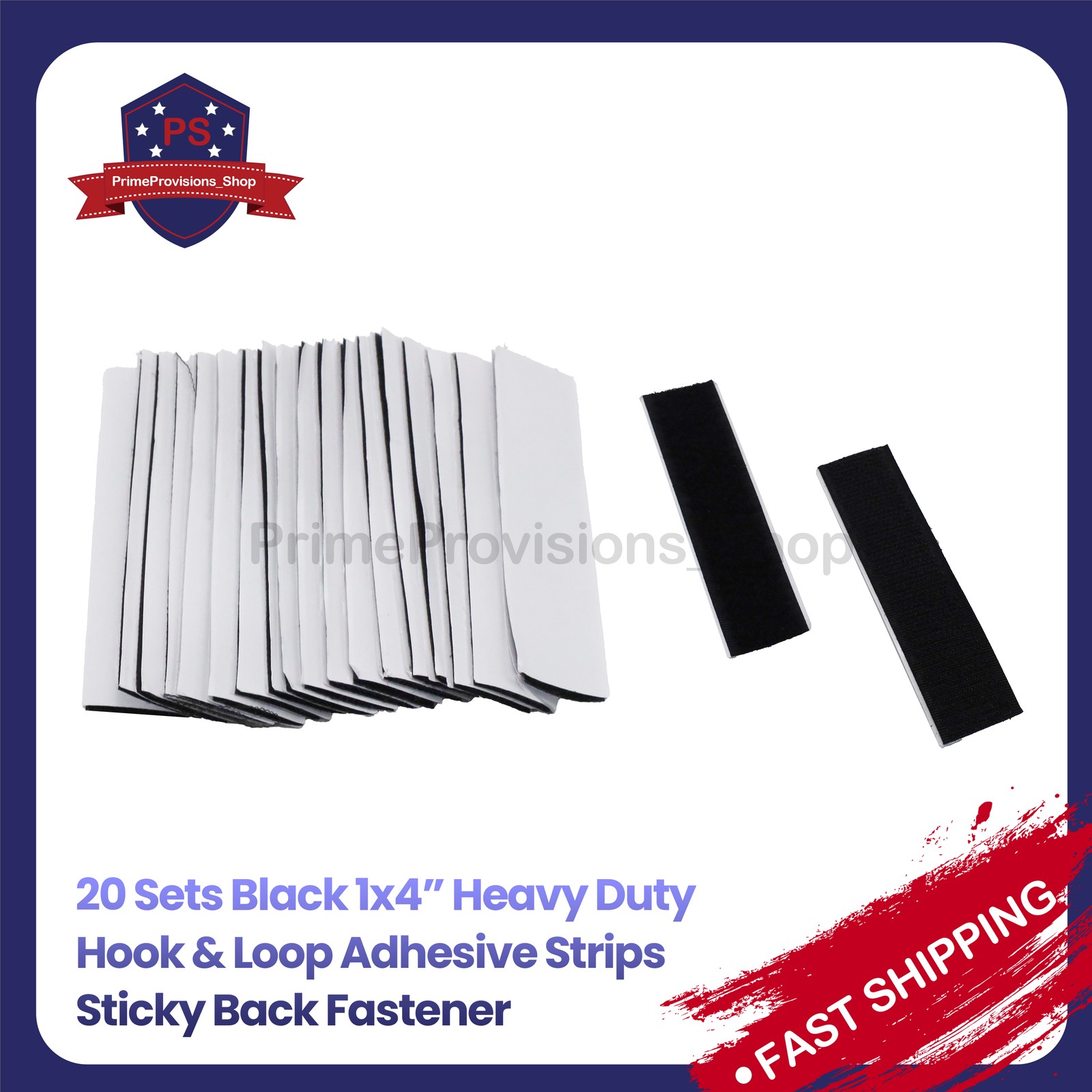20 Sets Heavy Duty Hook & Loop Adhesive Strips Black Sticky Back Fastener 1x4"