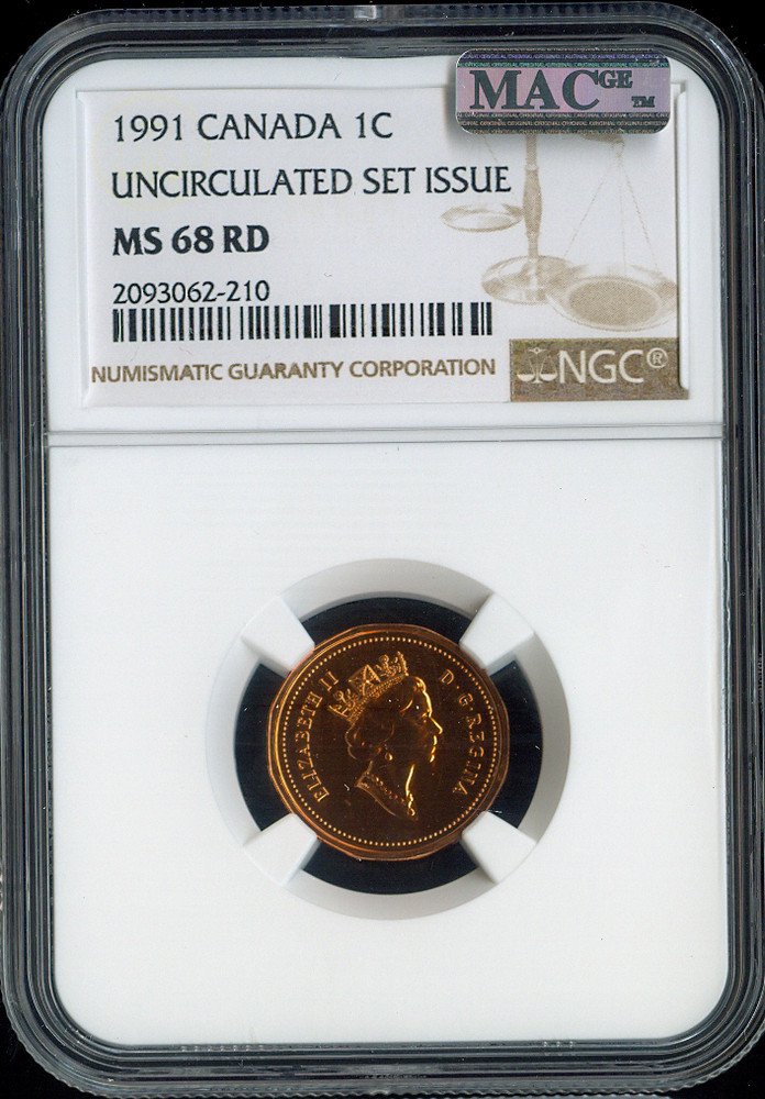 1991 Canada Small Cent 1C NGC MS68 RD MAC - Quality
