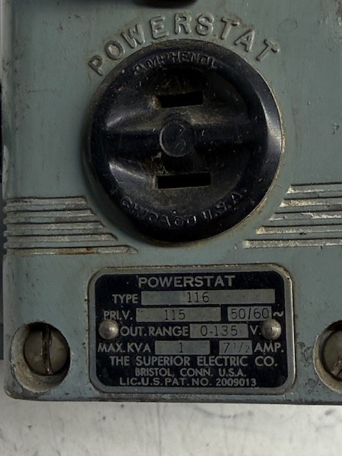 Powerstat Variac Transformer Type 116 1KVA 7-1/2A