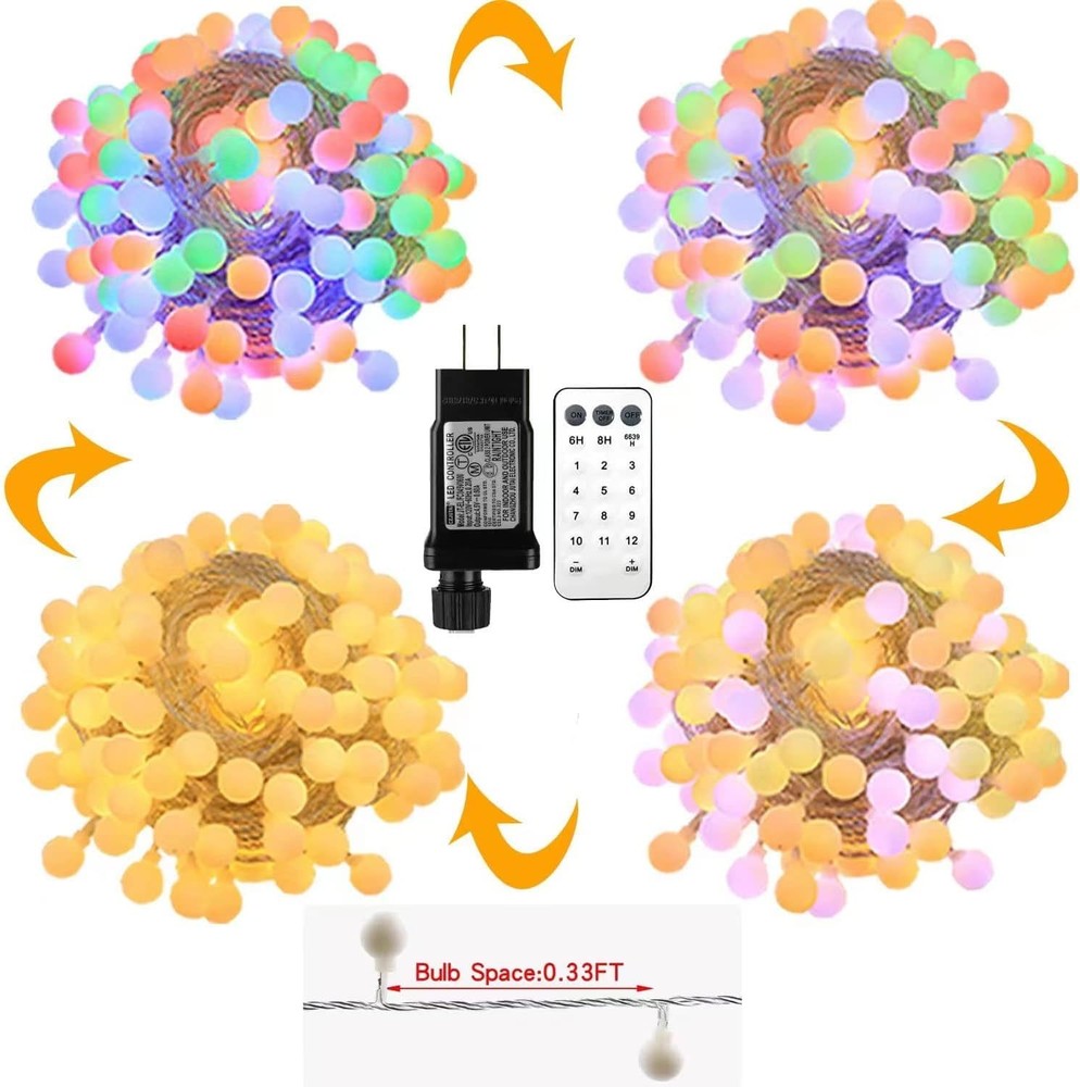 116ft Color Changing String Lights, 200 LED Multicolor & Warm White Globe Lig...