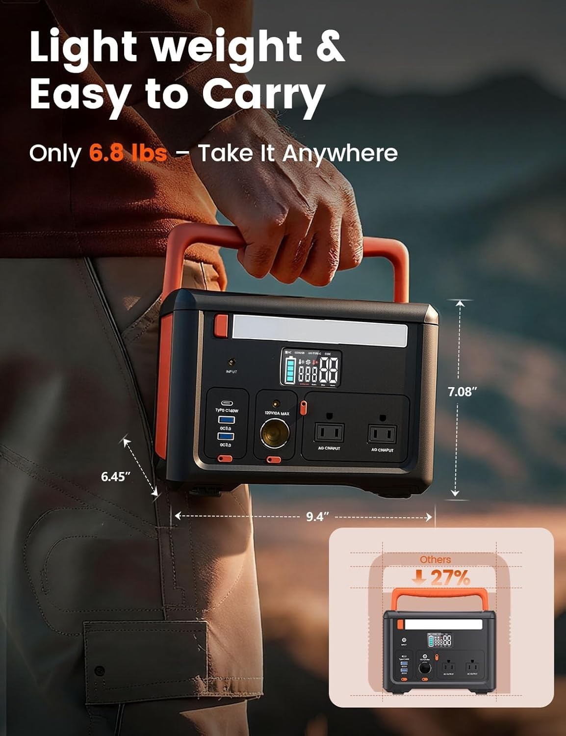 600W Portable Power Station 299Wh, 1200W Surge,Generator with 2 AC Outlets & 140