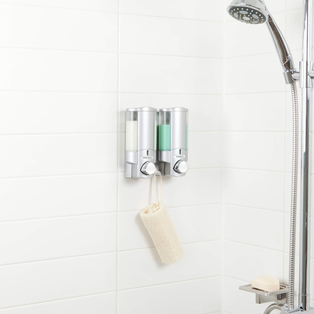 2-Chamber Satin Silver Shower Caddy - Versatile Storage Solution