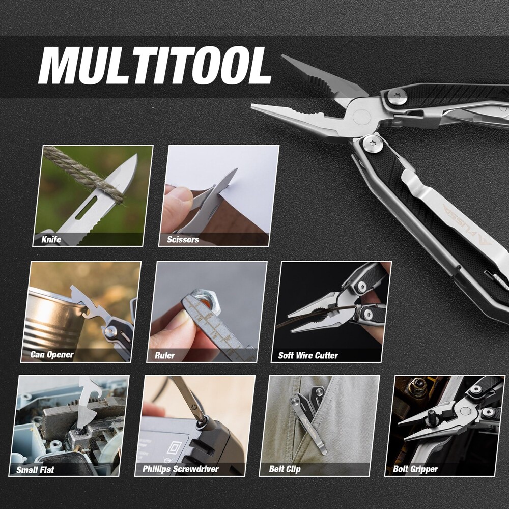 Self-locking Utility Multitools 16-in-1 Multi Tool Stainless Pocket Knife Pliers