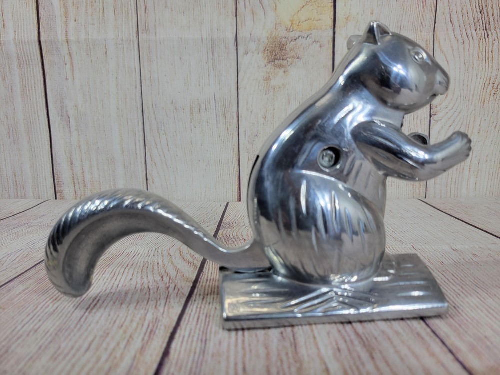 Vintage Cast Polished Aluminum Squirrel Nutcracker