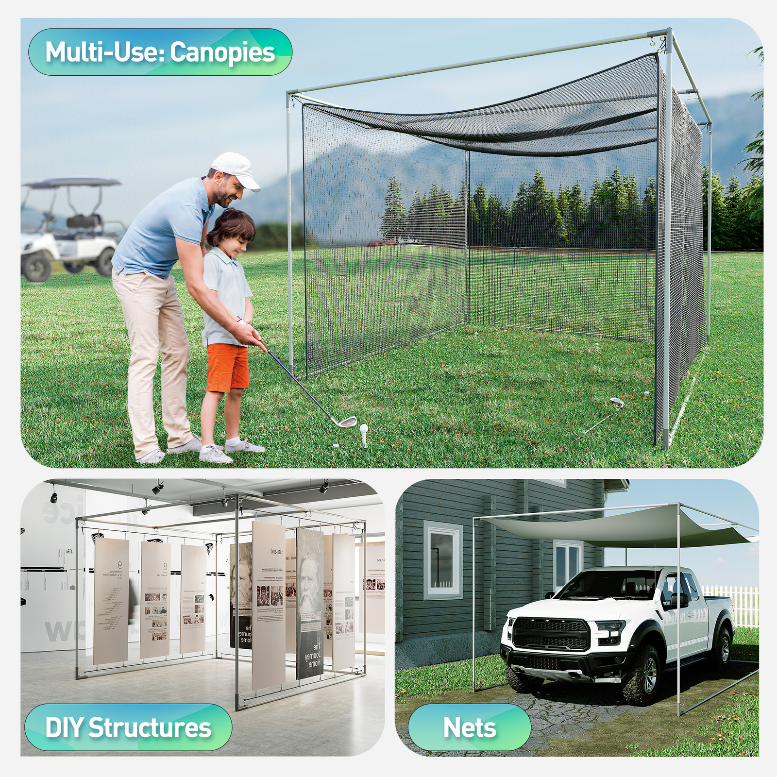 Rust Resistant 10 Pieces 1" Golf Frame Corner Kit DIY Canopy with Eye-Bolts