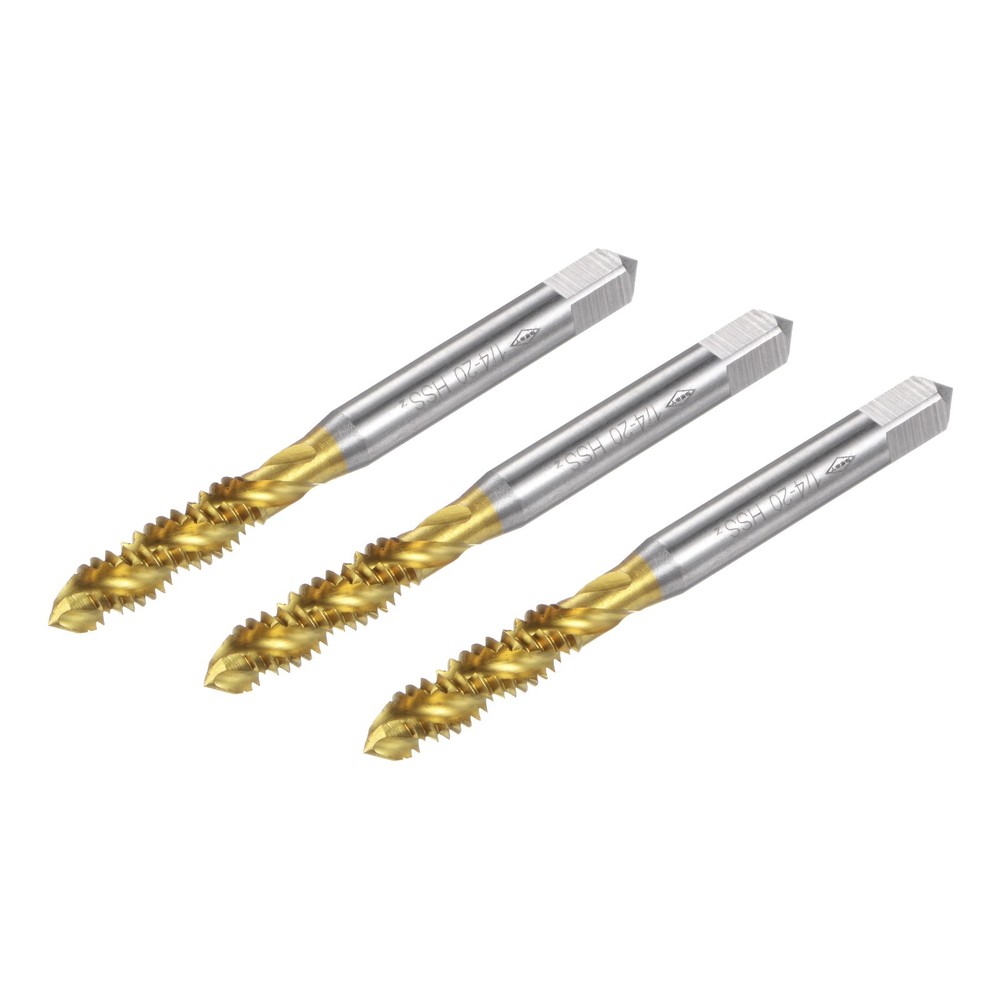 3pcs Spiral Flute Thread Taps 1/4-20 UNC H2 Ti-Coated Screw Threading Tapping