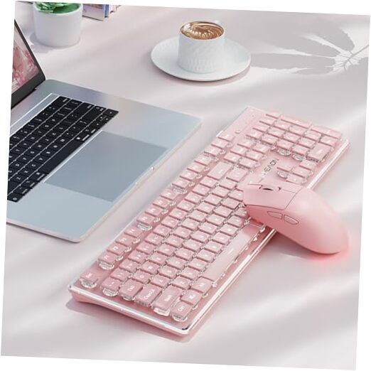V3 Wireless Keyboard and Mouse with Single Backlit, Metal Panel, Pink