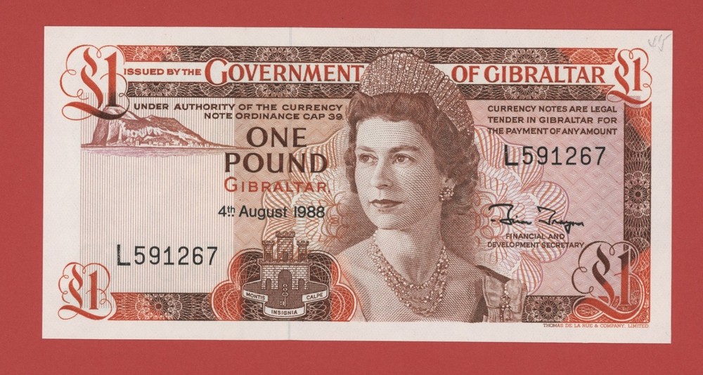 GIBRALTAR 1 POUND  1988  PICK # 20e  UNC.