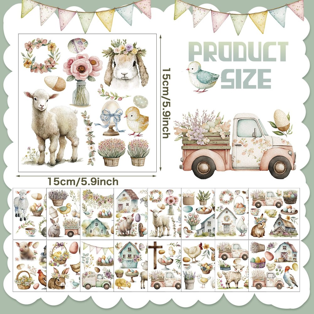 ReliThick 16 Sheets Farmhouse Easter Rub on Transfers for Crafts and...