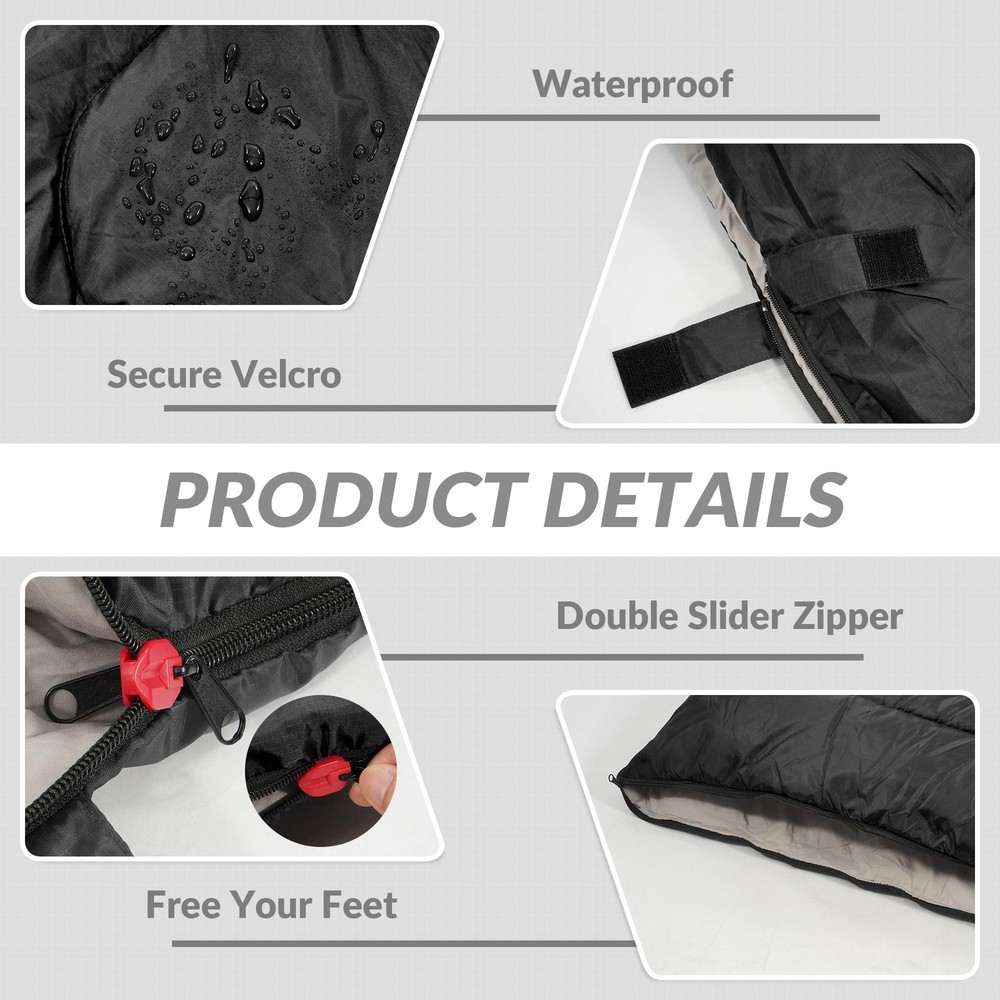 Double Sleeping Bag with 2 Pillows for Adults, Black