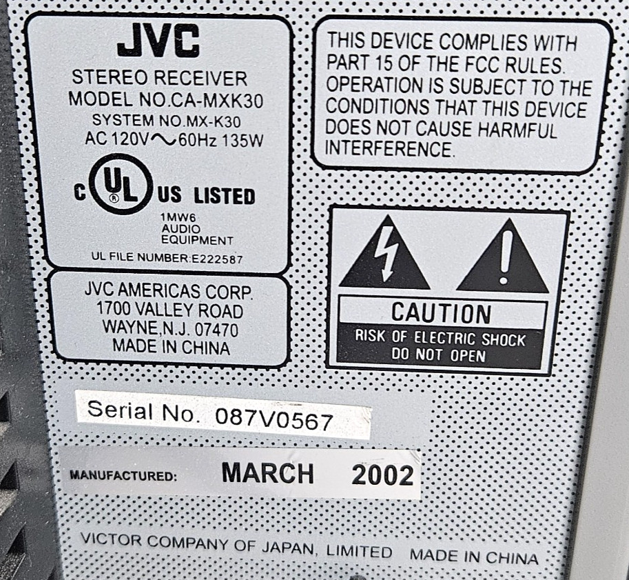 JVC Compact Component System MX-K30 Stereo Cassette Bass. Tested.