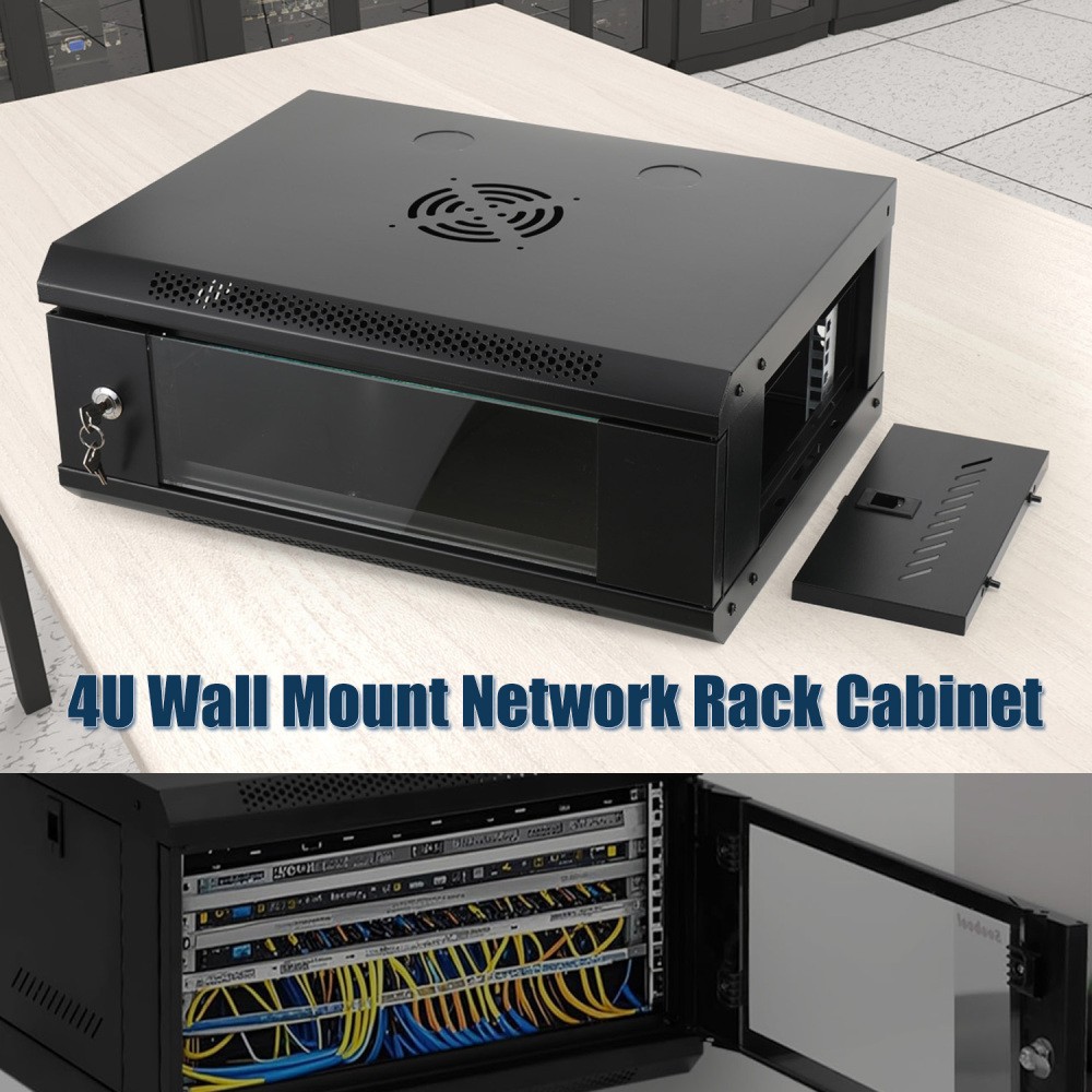 4U Wall Mount Server Cabinet IT Network Rack Enclosure Lockable Door Rack Shelf