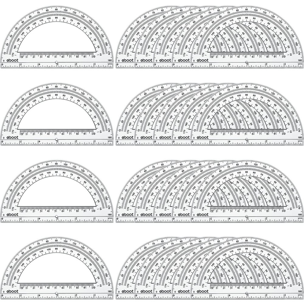 EBOOT 24 Pack Plastic Protractors Math Protractor 180 Degrees 6 Inch Clear