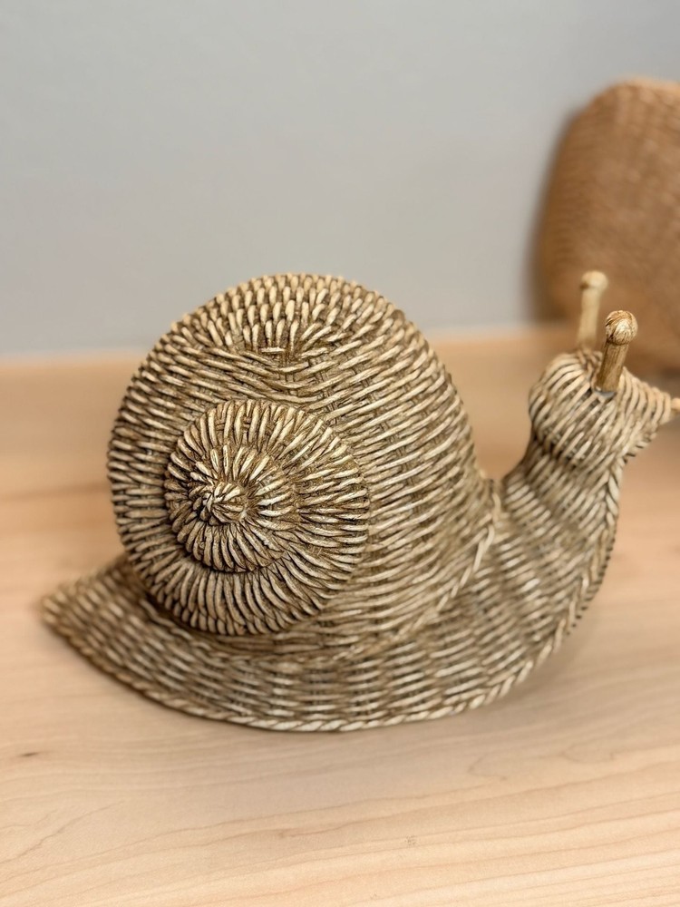 Coastal Boho Wicker Look Ceramic Decor Set – Snail, Shell & Basket Sculptures