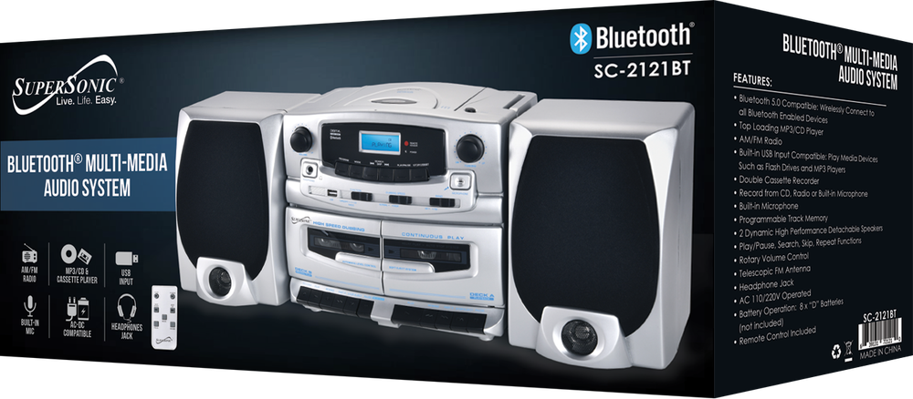 Supersonic SC-2121BT Bluetooth Audio System CD & Cassette Player