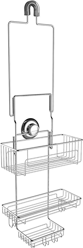 Gecko-Loc Extra Long Adjustable Length Deep shelf over the showerhead Silver