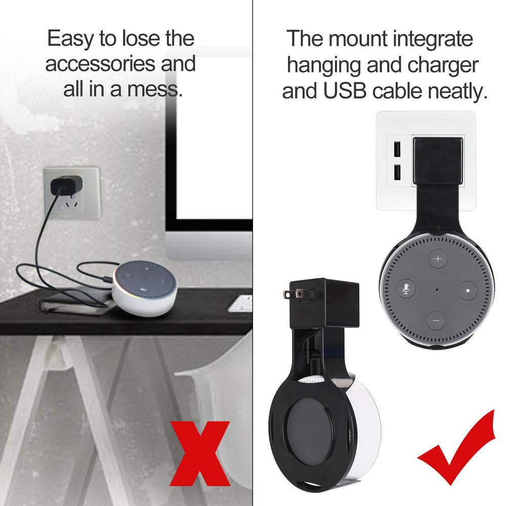 2-in-1 Wall Charging Charger Plug Bracket Mount Holder for Amazon Echo Dot 2