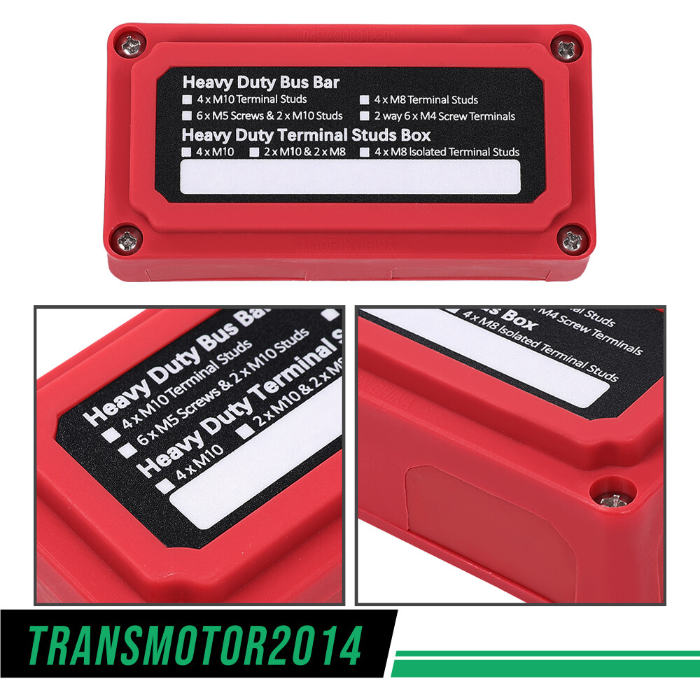 12V Terminal Ground Power Distribution Junction Block Kit Heavy Duty Bus Bar Red