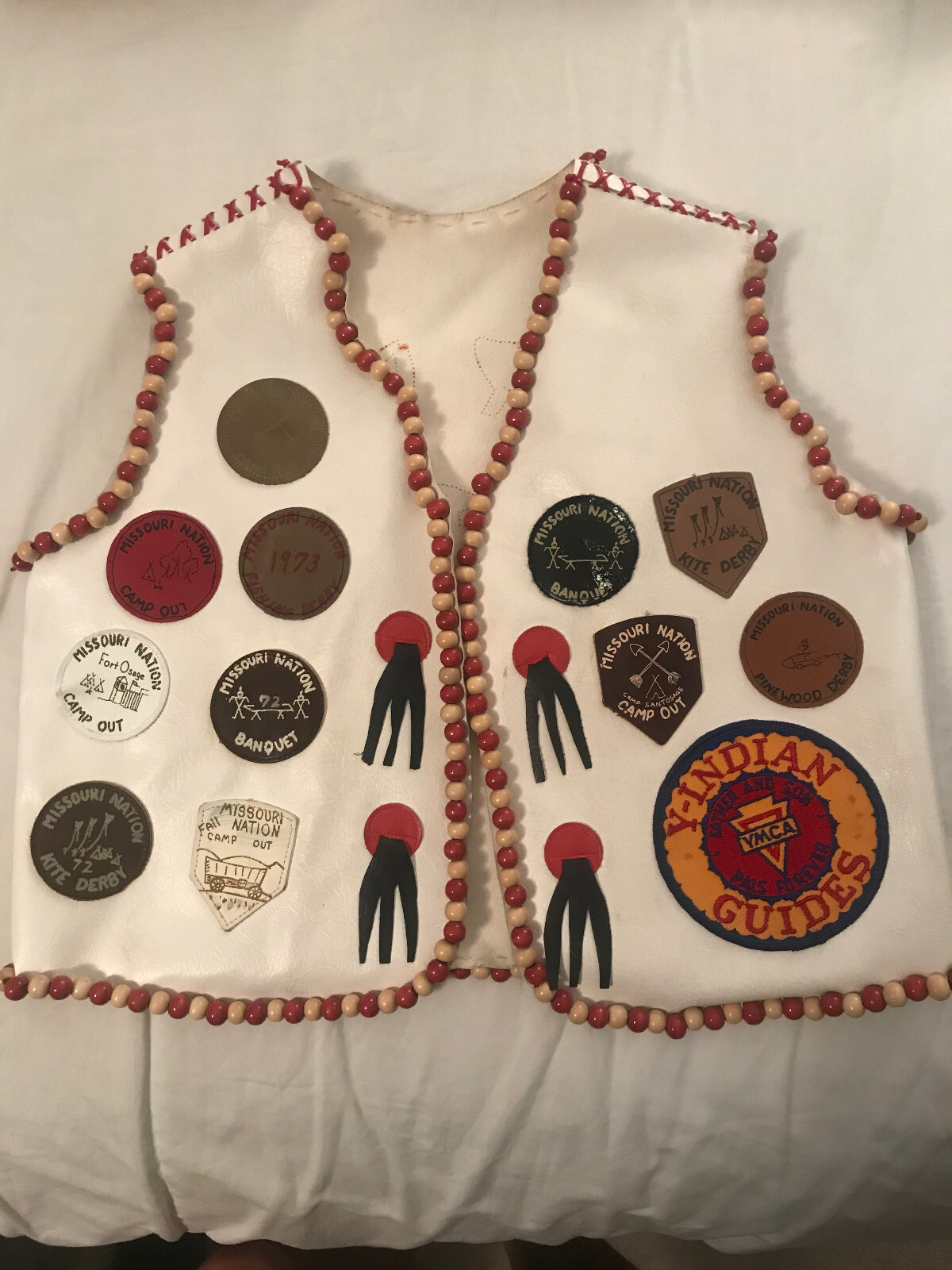2 leather vests w/beads-Adult & Child-Crow-Powwow Regalia-1970s-Missouri Nation