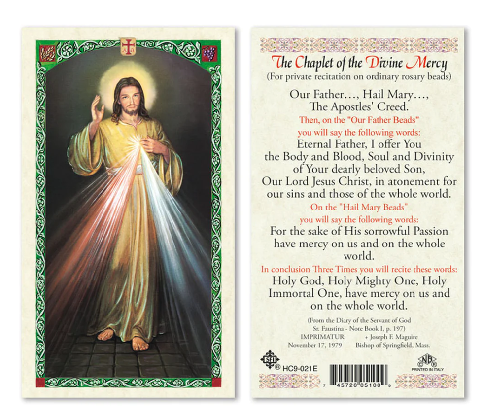 Laminated Act of Contrition AND Chaplet of Divine Mercy Prayer Card Set Catholic