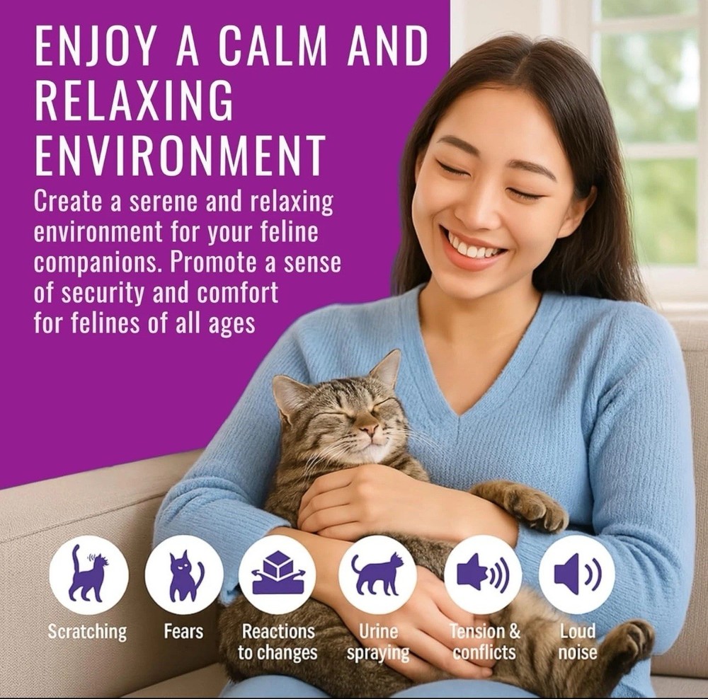 Cat Calming Pheromone Diffuser Kit – 60 Day Supply – 2 Diffusers + 2 Refills
