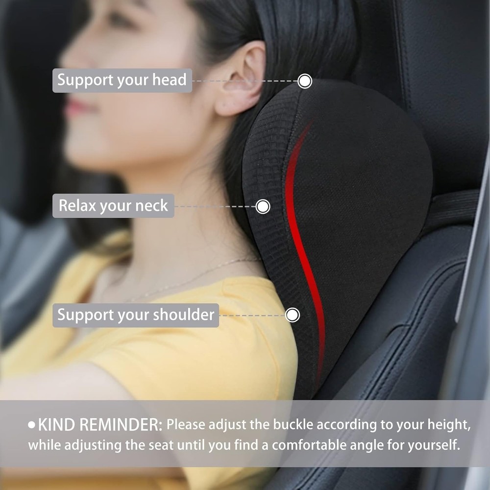 Super Soft Car Headrest Pillow Memory Foam Ergonomic Support Black