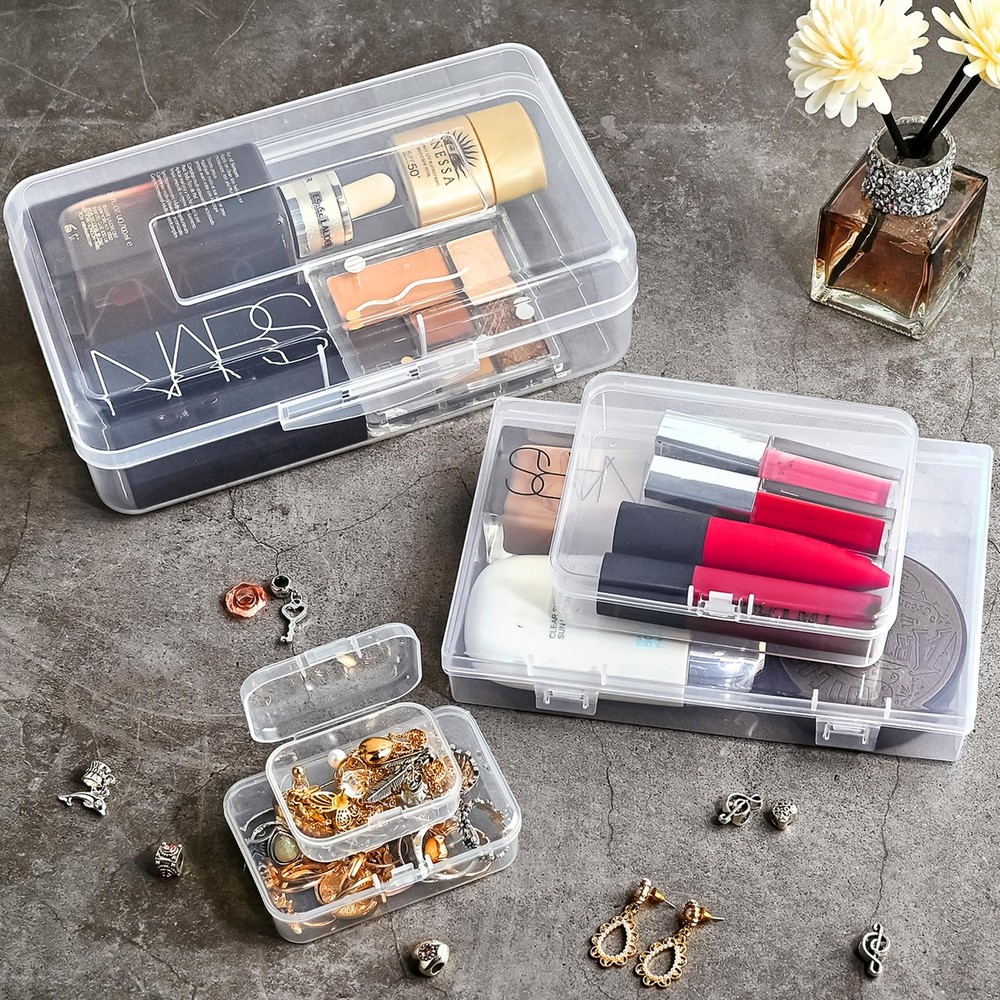 Jutieuo 28 Pack Mixed Sizes Rectangular Mini Plastic 5 Size 28 Pcs, Clear