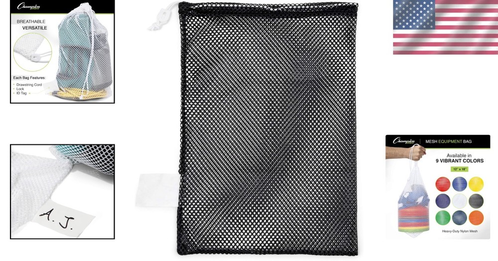 Breathable Mesh Equipment Bag with Adjustable Drawstring & ID Tag - 12"x18"