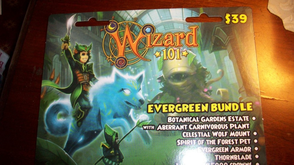 Wizard 101 EVERGREEN Bundle Brand new Game Card CROWNS Celestial Wolf Mount +