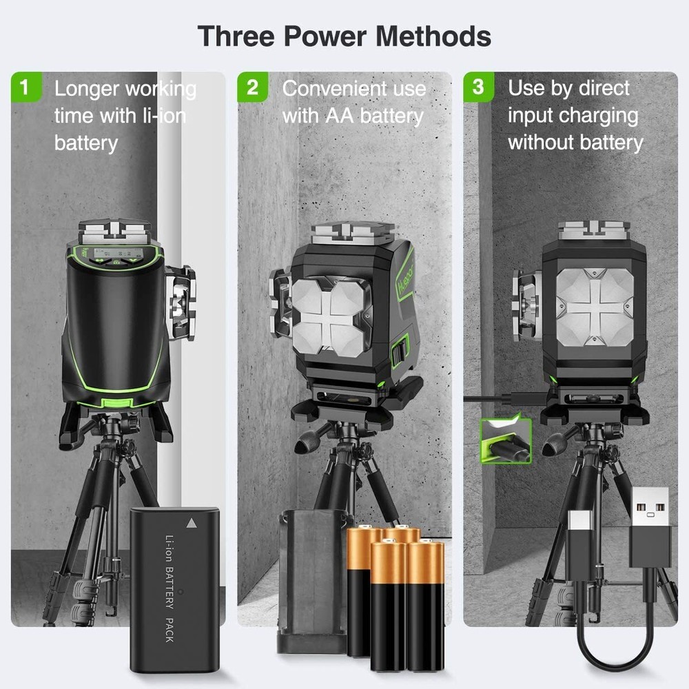 HUEPAR LCD Display 3D Cross Line Laser Level Bluetooth Remote Control + Receiver