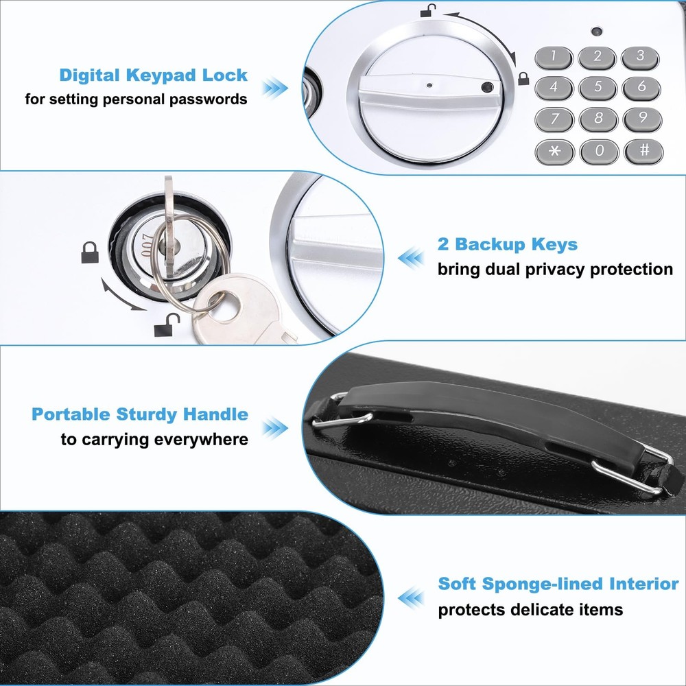 KYODOLED Safe Box with Digital Keypad Lock, Lock Box with Code for Personal I...