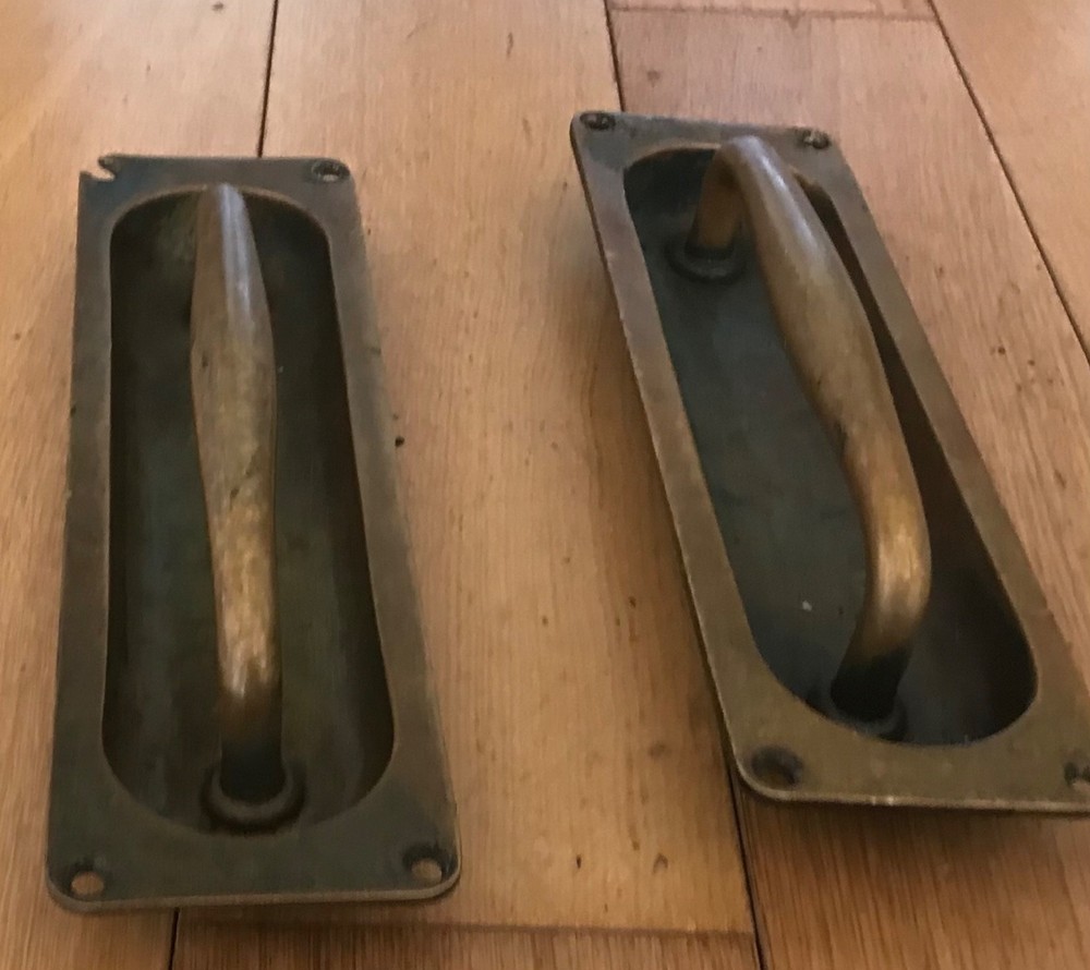 Vintage Brass Recessed Handles Door Pulls Solid Cast Antique Brass Rare - Ref 35
