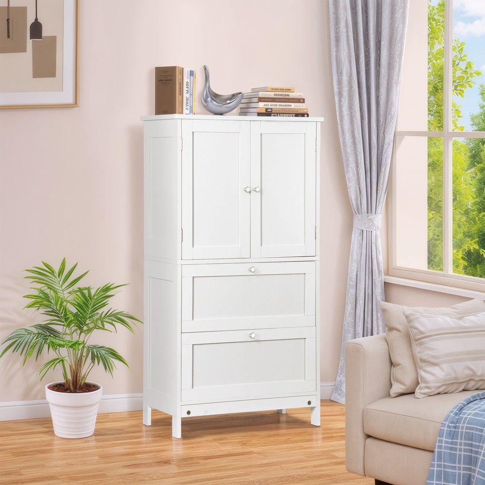 Storage Floor Cabinet Freestanding Entryway Storage Unit Console Table White