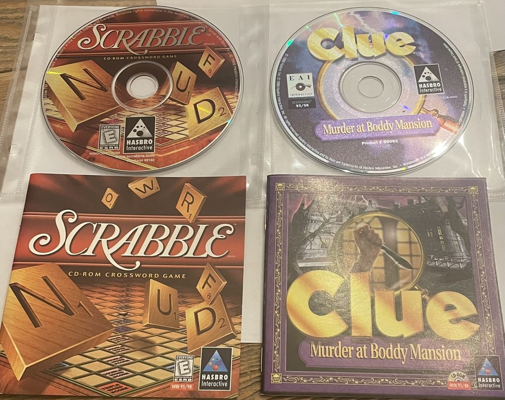 Vintage 90s Hasbro Software Clue Scrabble CD Rom Windows Interactive