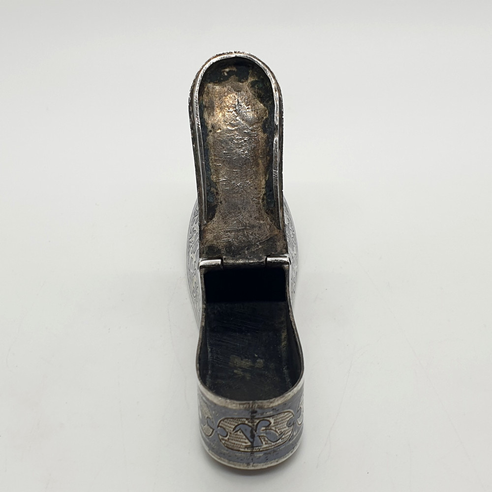 Antique Russian Silver & Niello Shoe Vesta Case