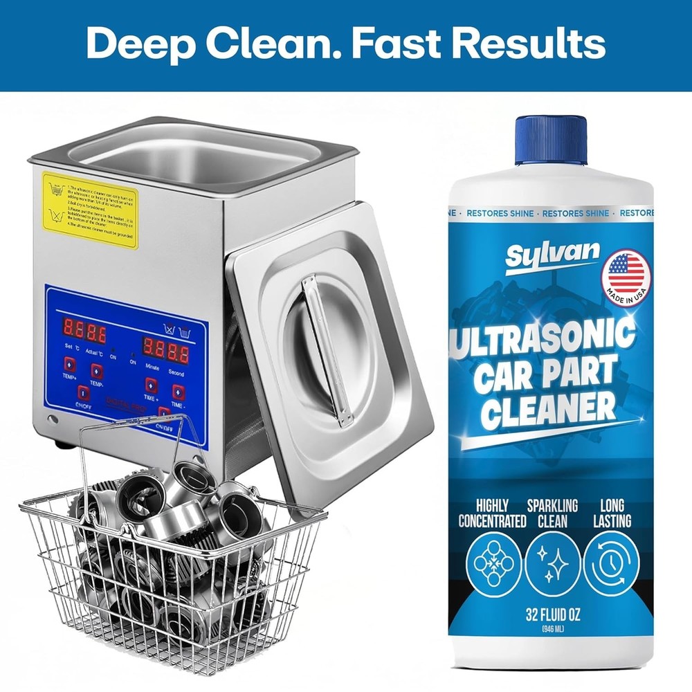 Powerful Ultrasonic Cleaning Solution & Microfiber Cloth for Engine Parts