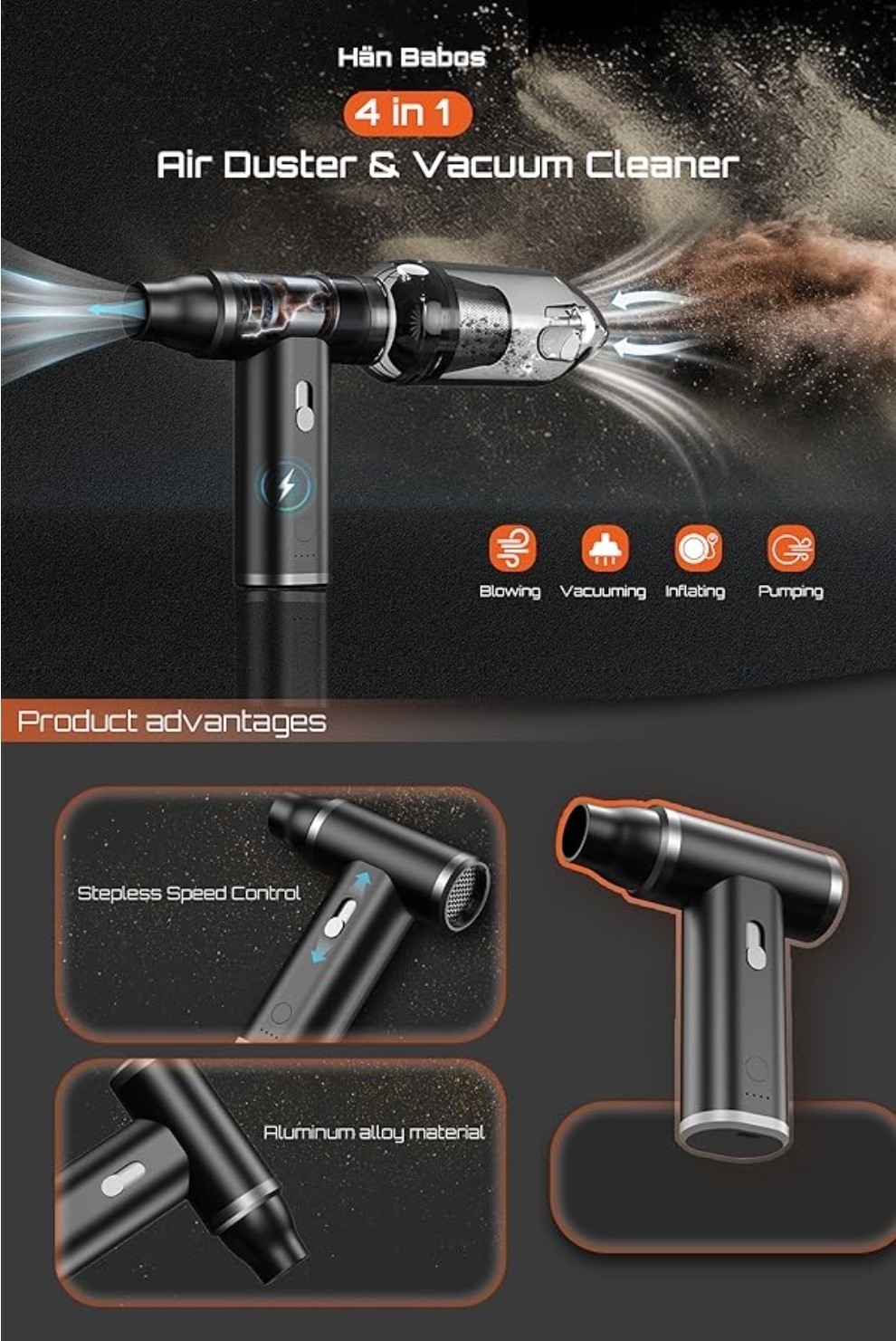 Compressed Air Duster & Vacuum Cleaner 4-in-1, 150,000RPM Powerful Electric (NEW