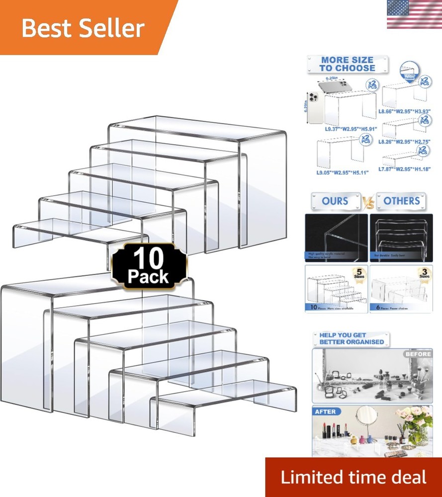 Large Acrylic Risers, 10 Pcs 2 Set7”L~8”L~9”L Riser Display Shelf, Clear Rect...