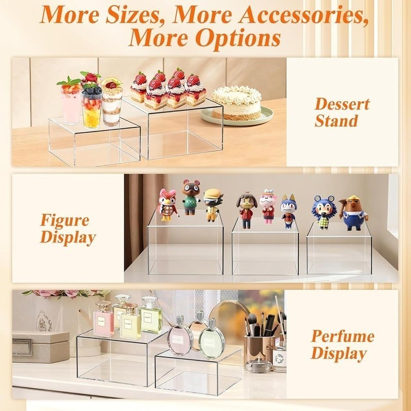 Acrylic Display Risers Set 8 Piece Clear Cube Storage Boxes Whiteboards Markers