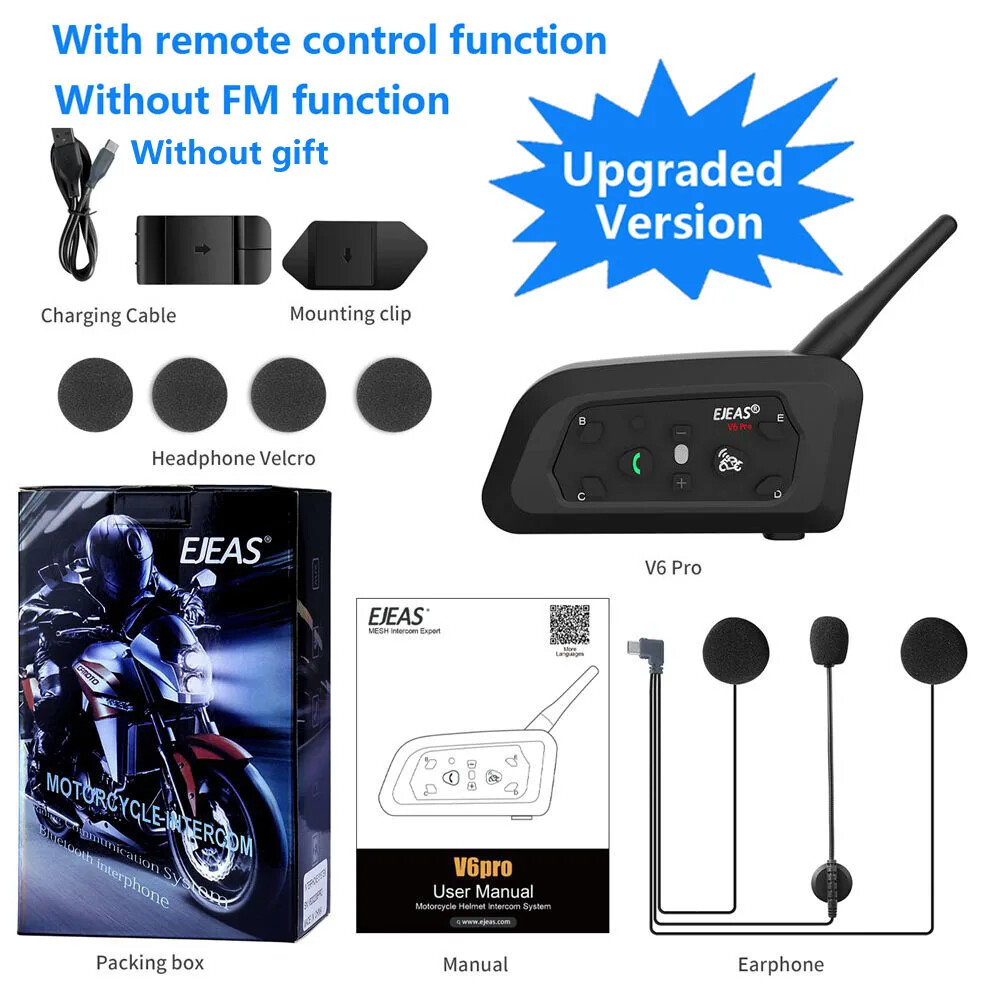 Motorcycle Bluetooth Helmet Headset Intercom 850mAh Communicator 800m 6 Riders