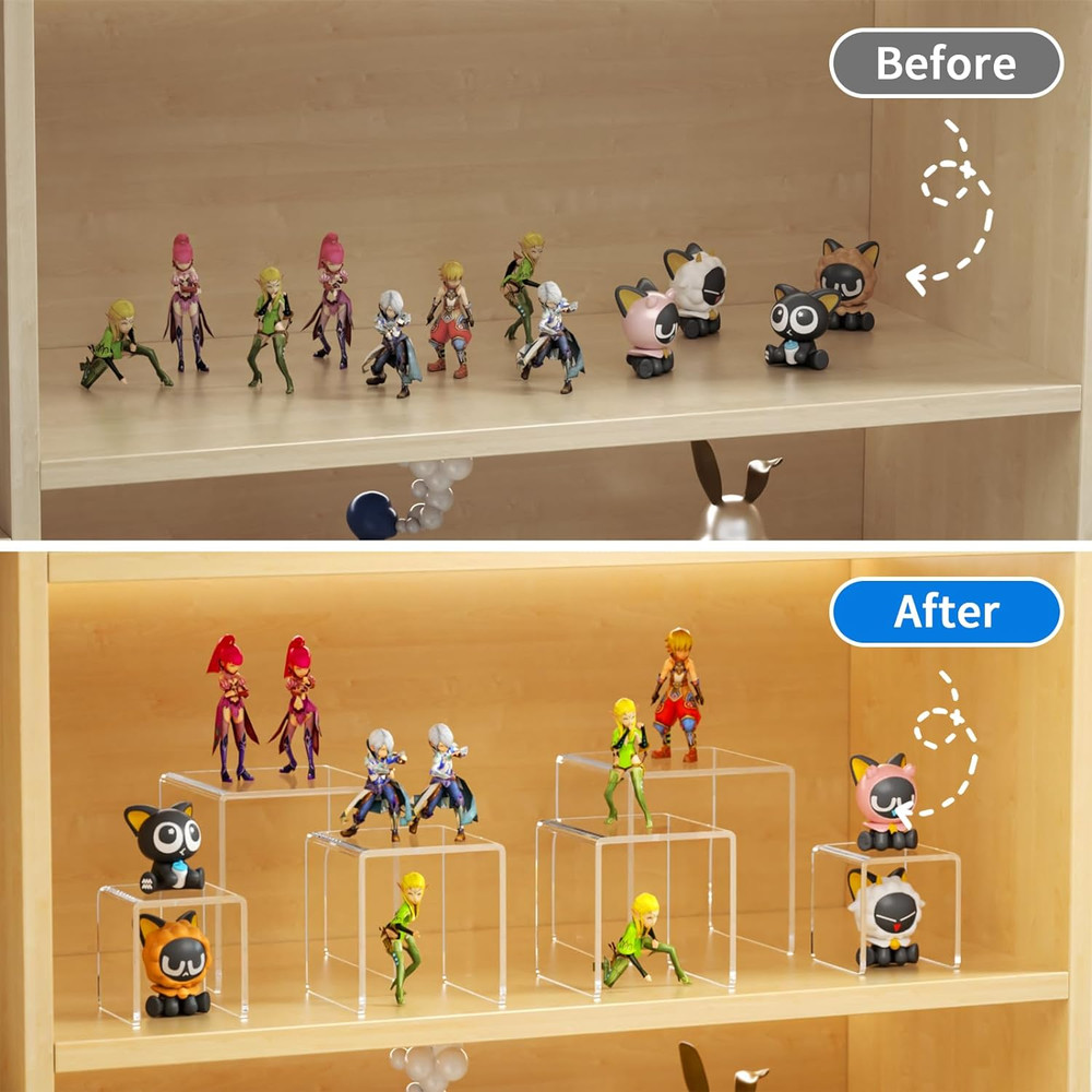 Acrylic Display Risers Stand 2 Sets,3 Steps Clear Riser Shelf Showcase for Amiib
