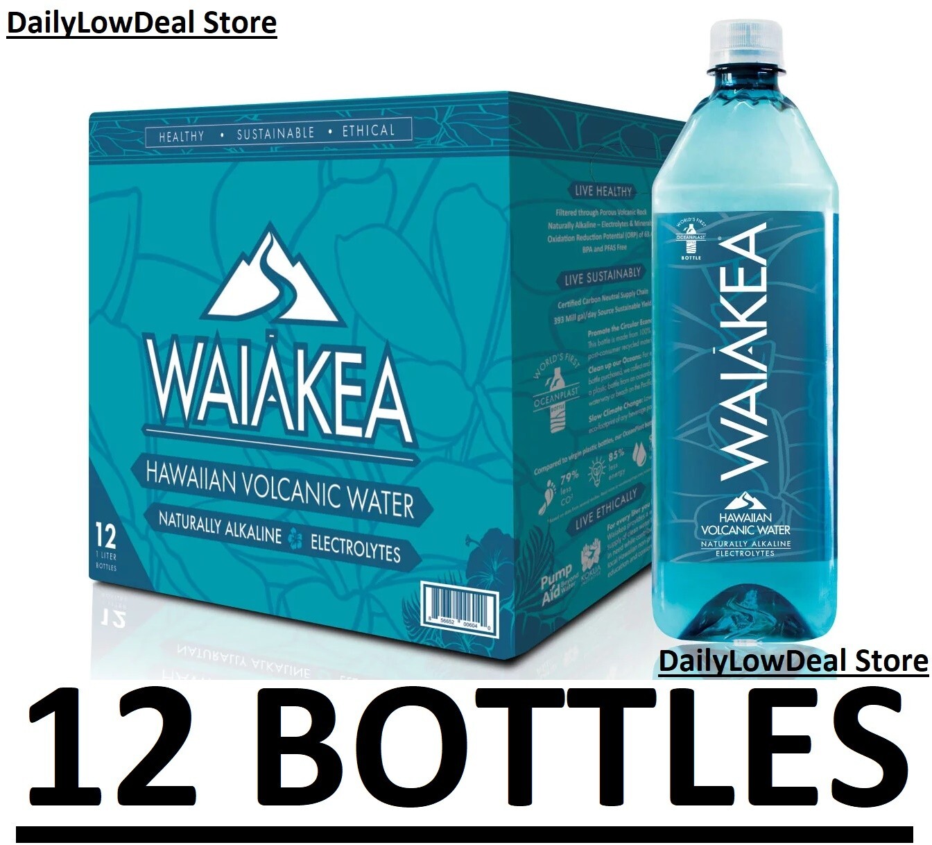 12 PACK - Waiakea Hawaiian Volcanic Water 1 L, LOWEST PRICES!! FAST FREE SHIP!!