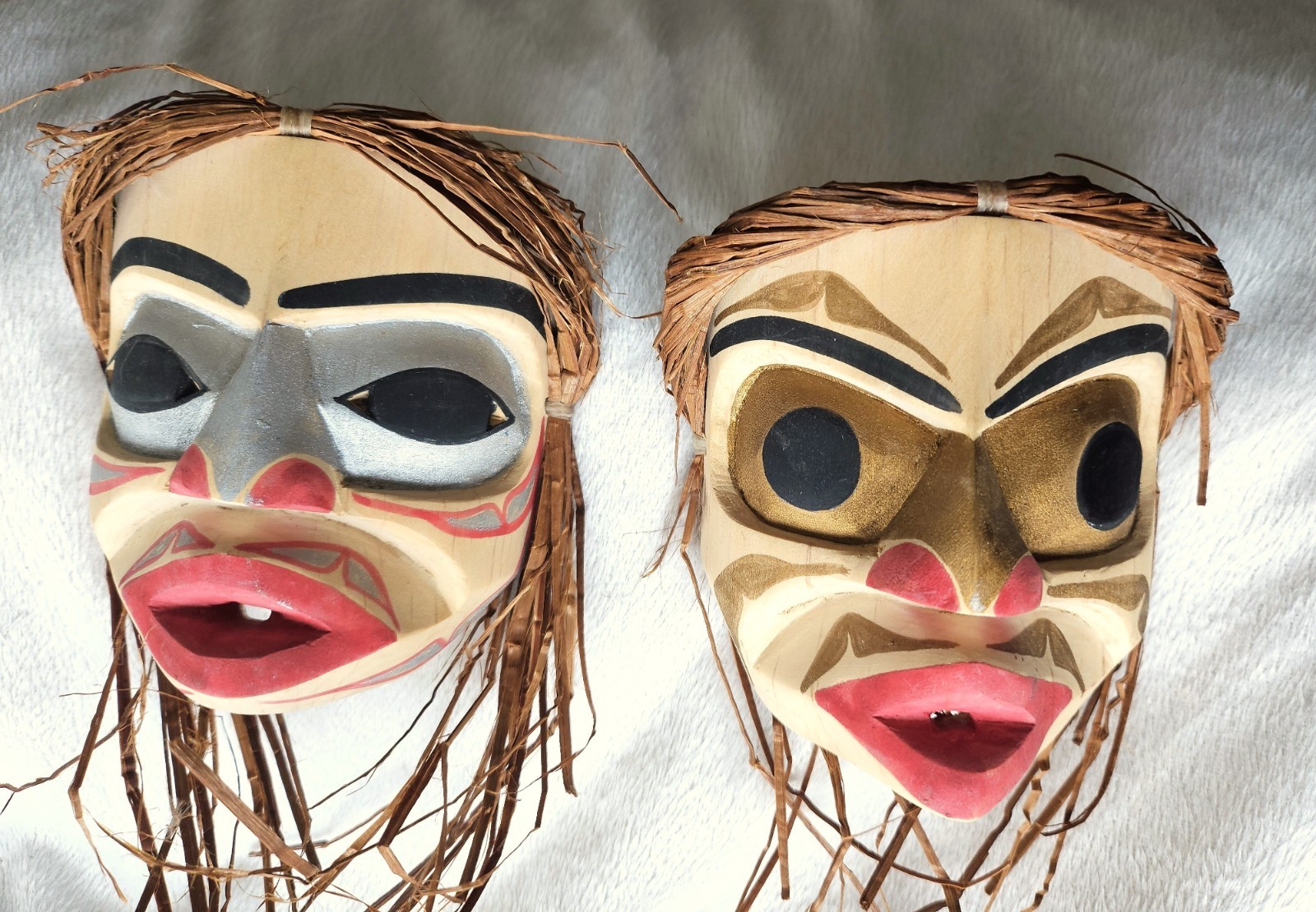 Northwest native American hand carved PAIR of Masks by Betty Joe, Indigenous art