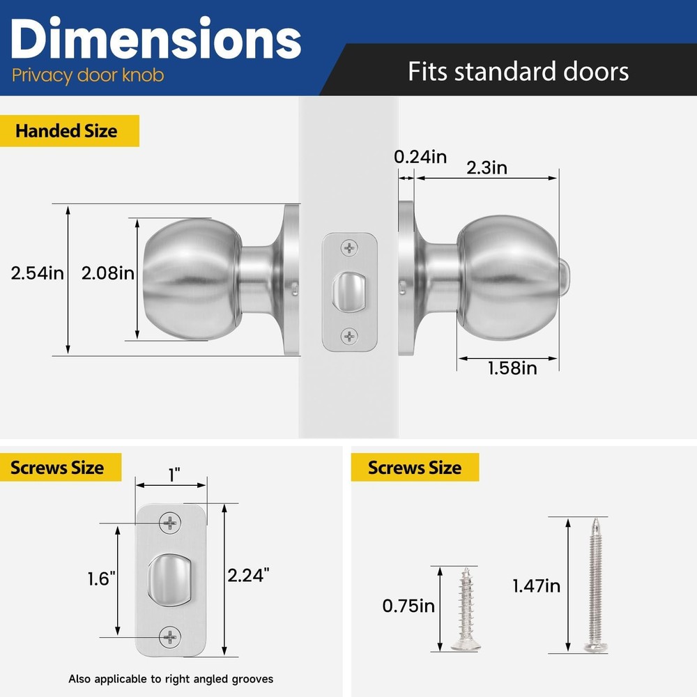 RAFECIEE Privacy Door Knob Keyless Knobs Interior 1 Pack, Satin Nickel