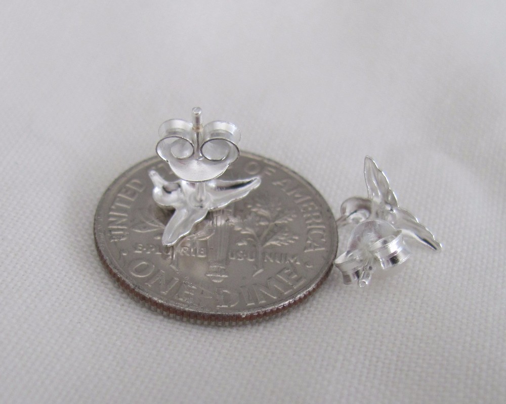 Sterling Silver 8mm delicate Hummingbird post stud earrings.