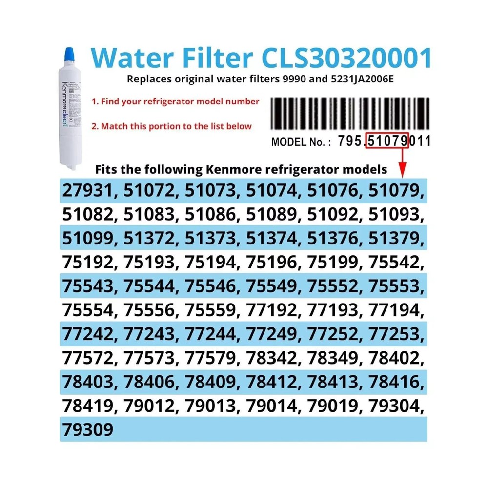 3 Pack Kenmore 9990 Refrigerator Water Filter
