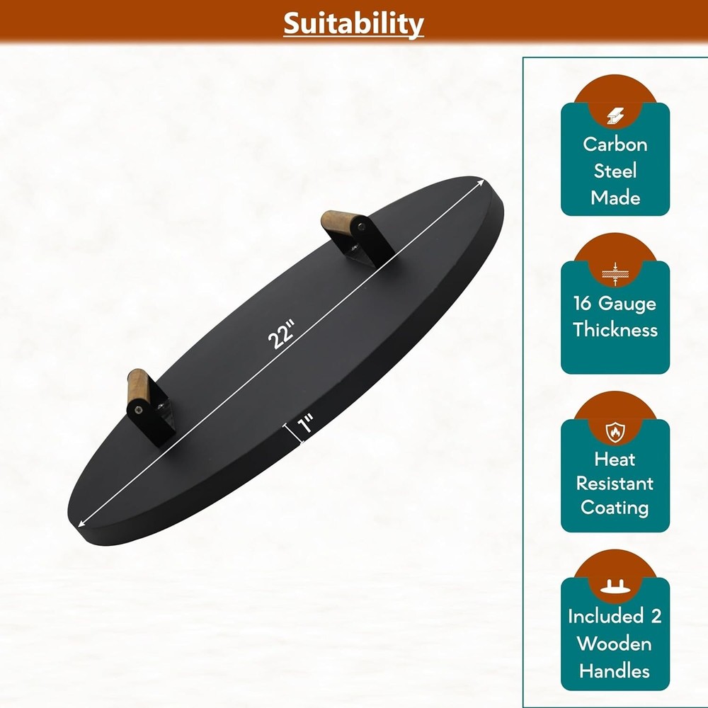 FEBTECH Outdoor Firepit Cover Round 22" - Carbon Steel Solid Fire Pit Lid