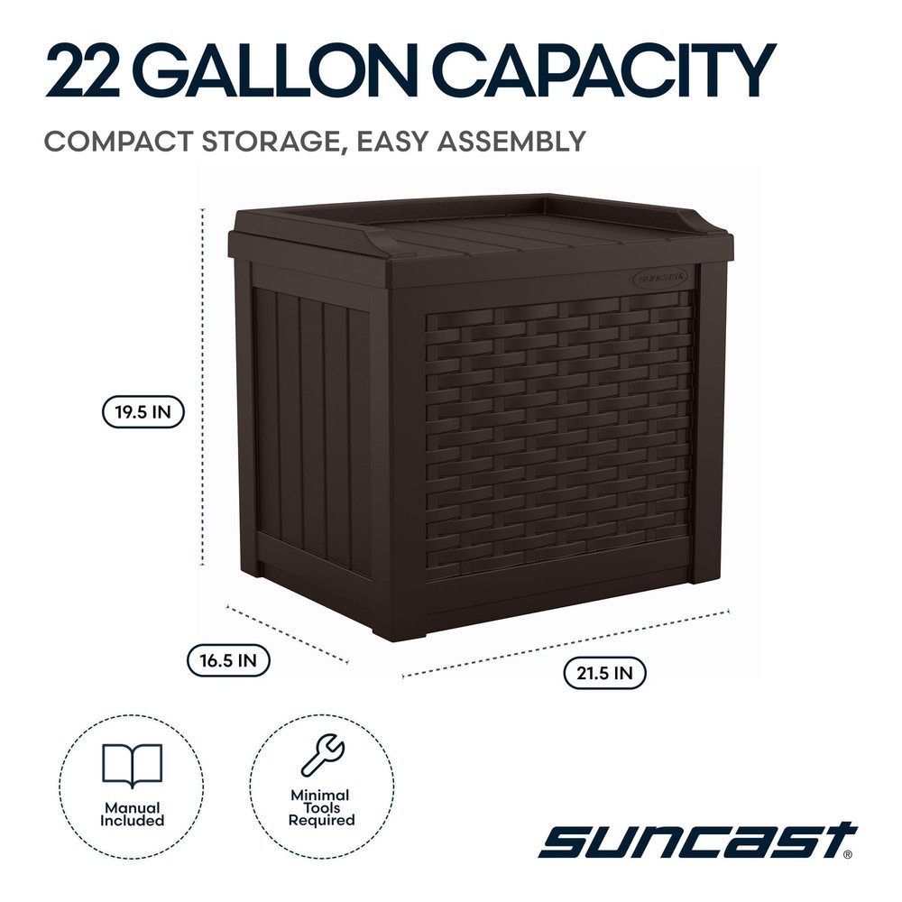 Suncast Outdoor Deck Box 22 Gallon Java Resin Outdoor Storage Box, Weatherpr...